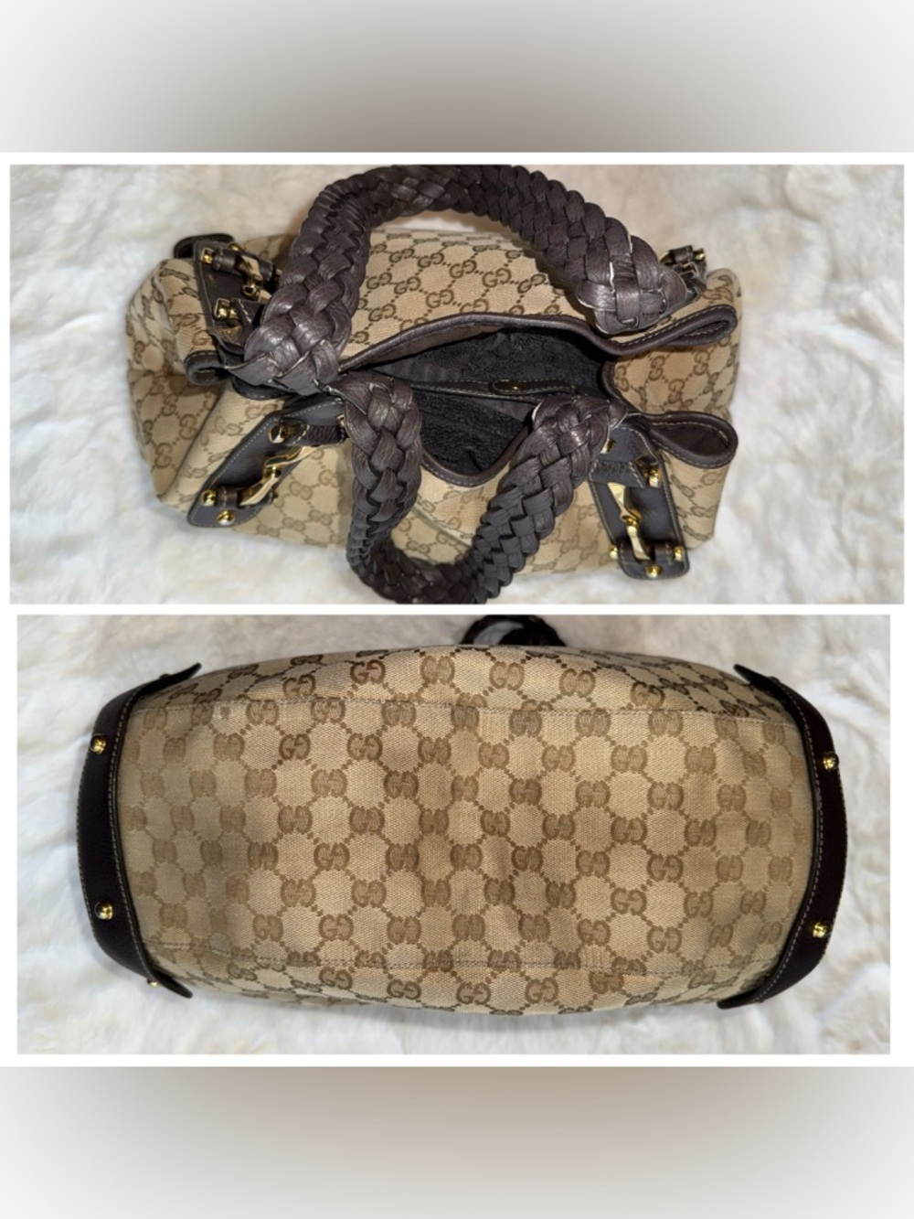 Gucci Tan Monogram Canvas Shoulder Bag with Dark Brown Trim - Picture 7 of 16